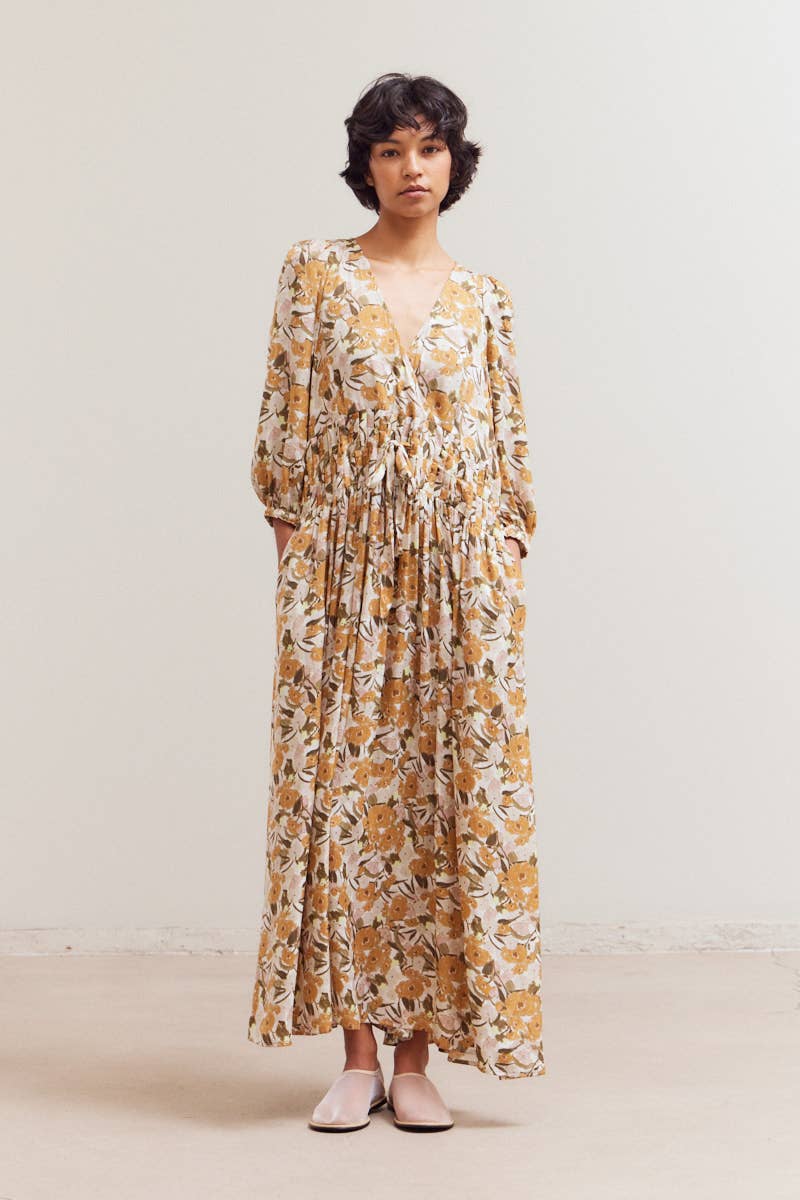 FLORAL PLEAT WAIST DRESS