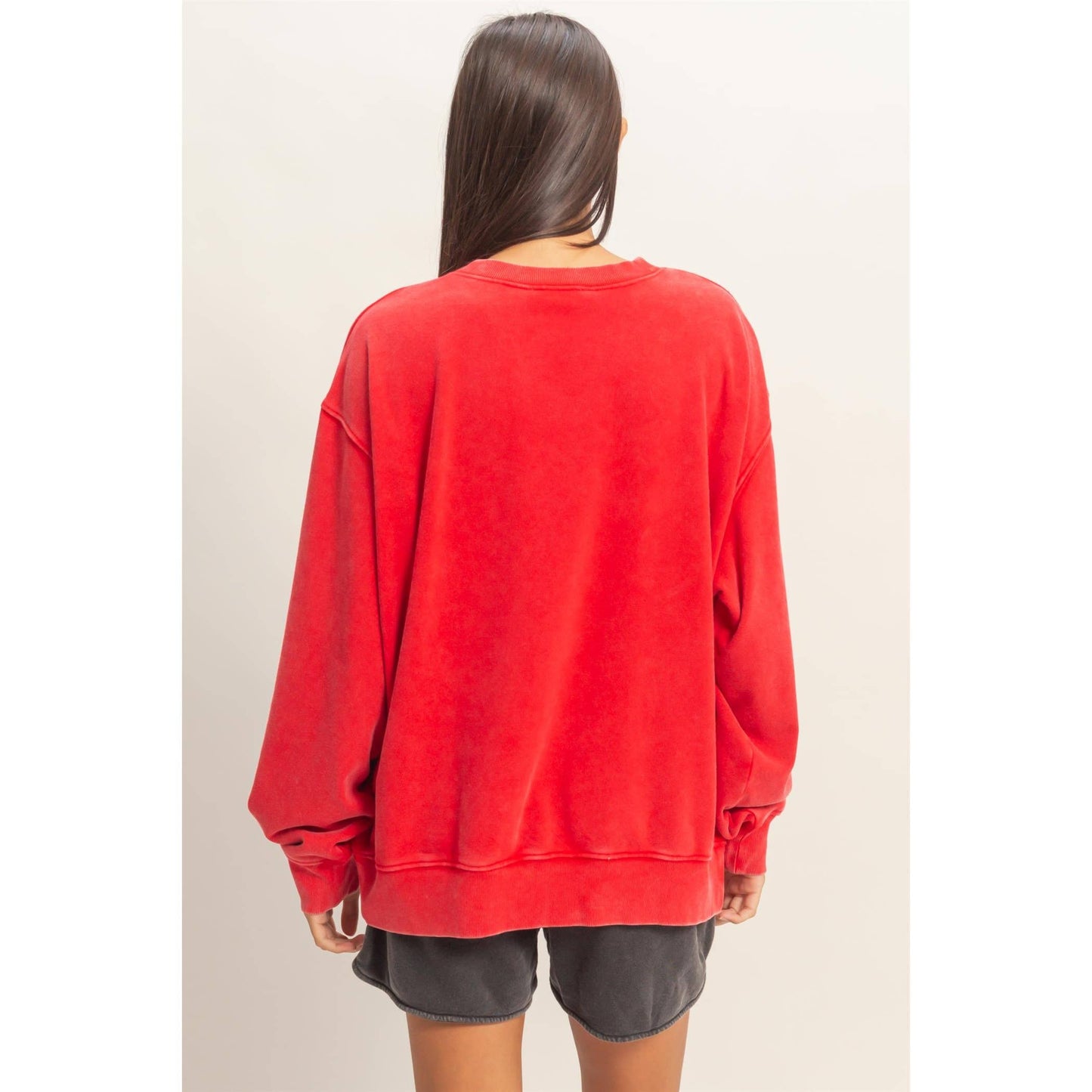 Mineral Washed Crew Neck Sweatshirt: RED