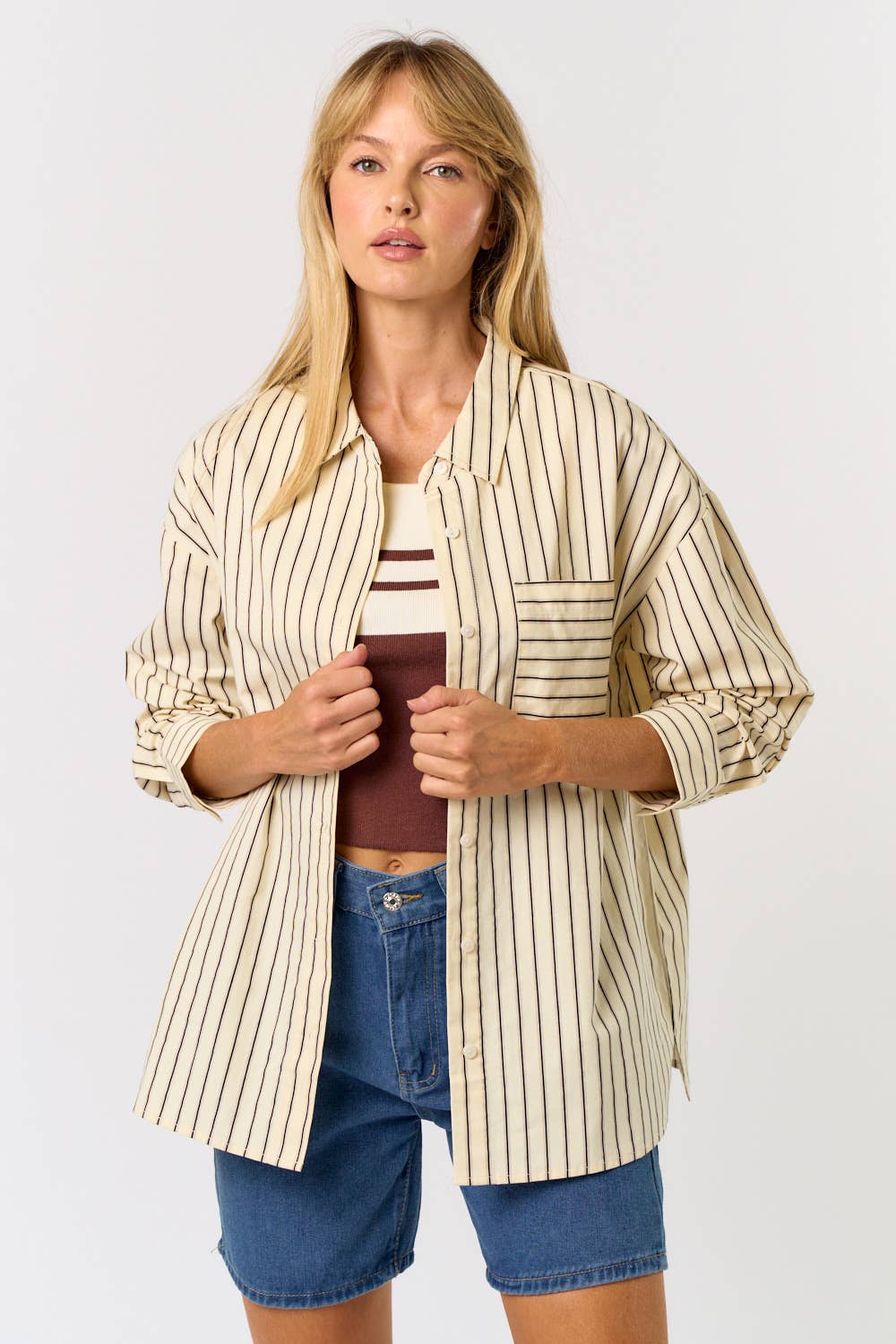 Striped Oversized Shirt : ECRU
