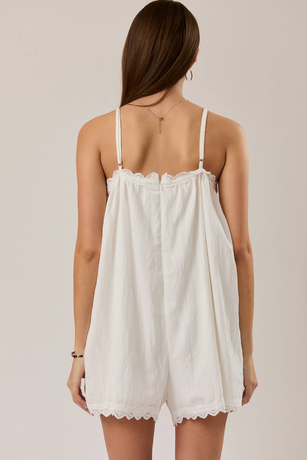LACE TRIM ROMPER: White