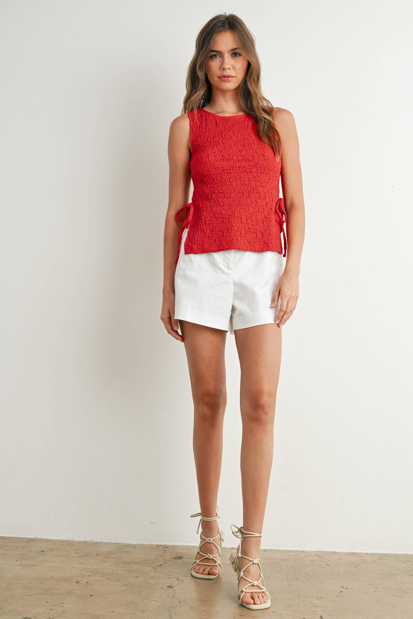 Crimson Texture Tie-Top: RED