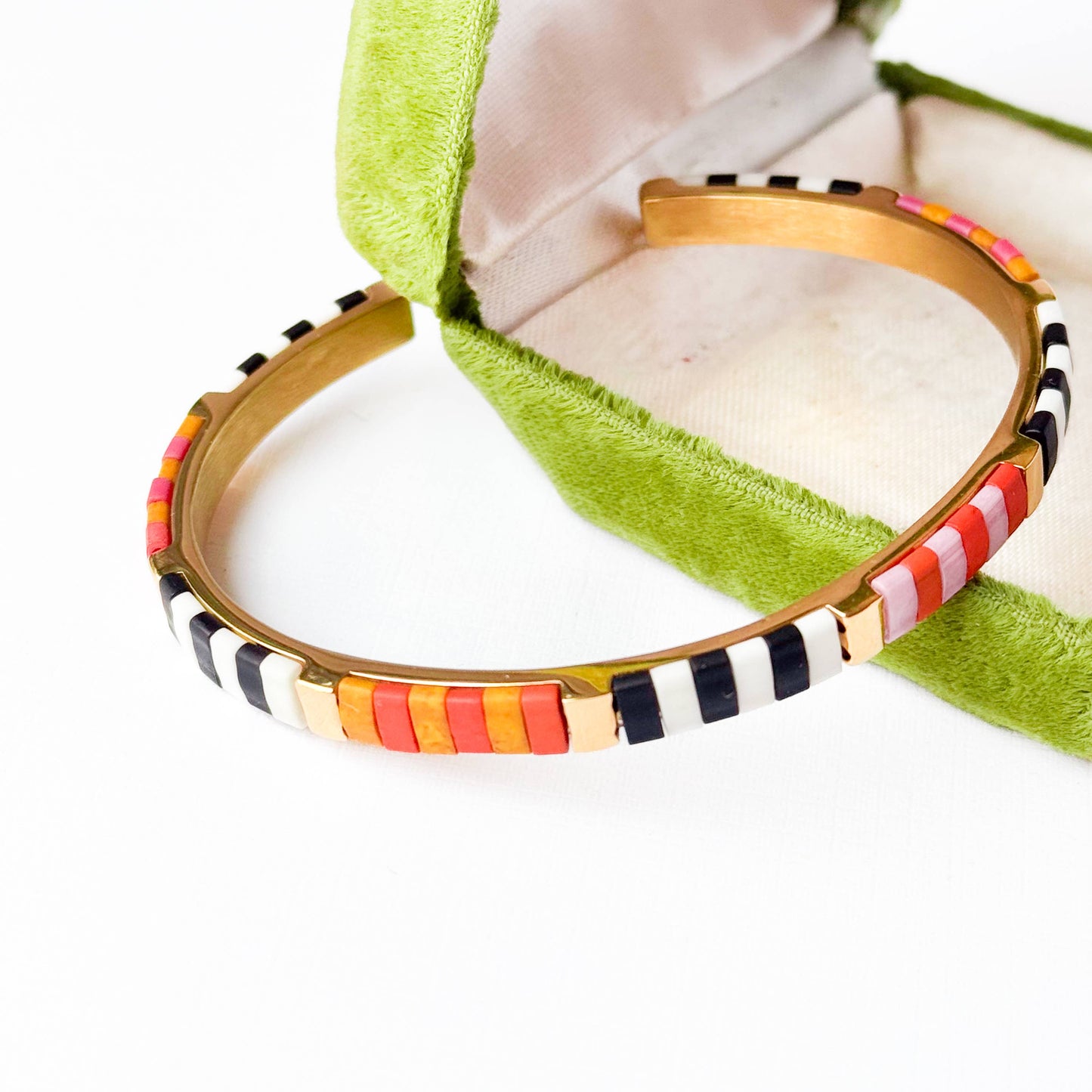 Colorful Tila Bead Cuff Gold Plated Adjustable Bracelet: Tulum