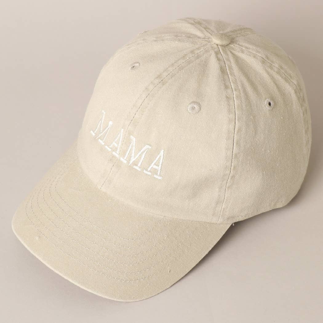 MAMA Embroidered Cotton Baseball Cap: SAND
