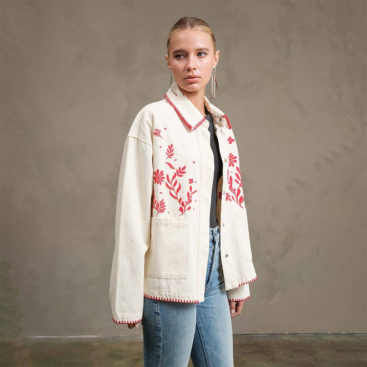 Embroidered Folk Jacket: CREAM