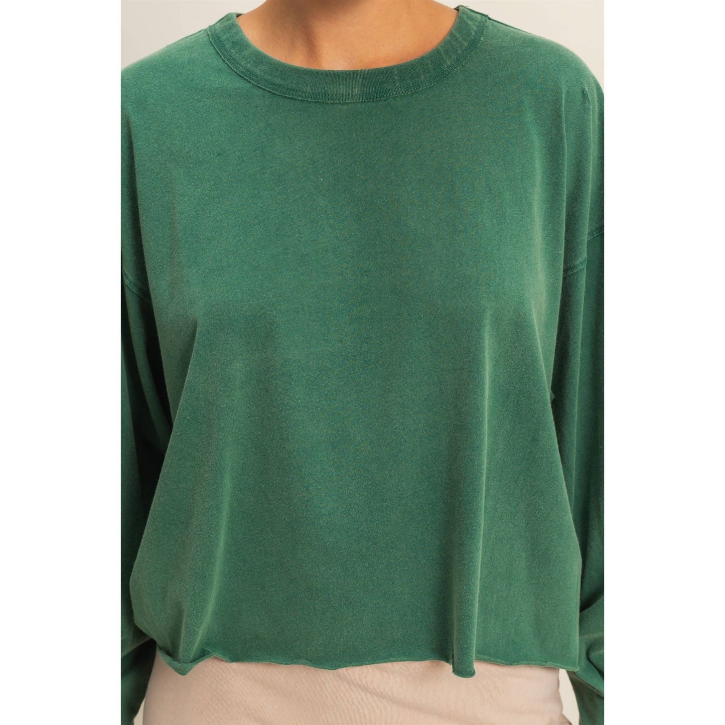 Washed Oversized Long Sleeve Top: BLACK