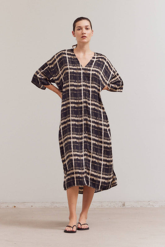  SATIN PRINT TUNIC DRESS:  Mulit