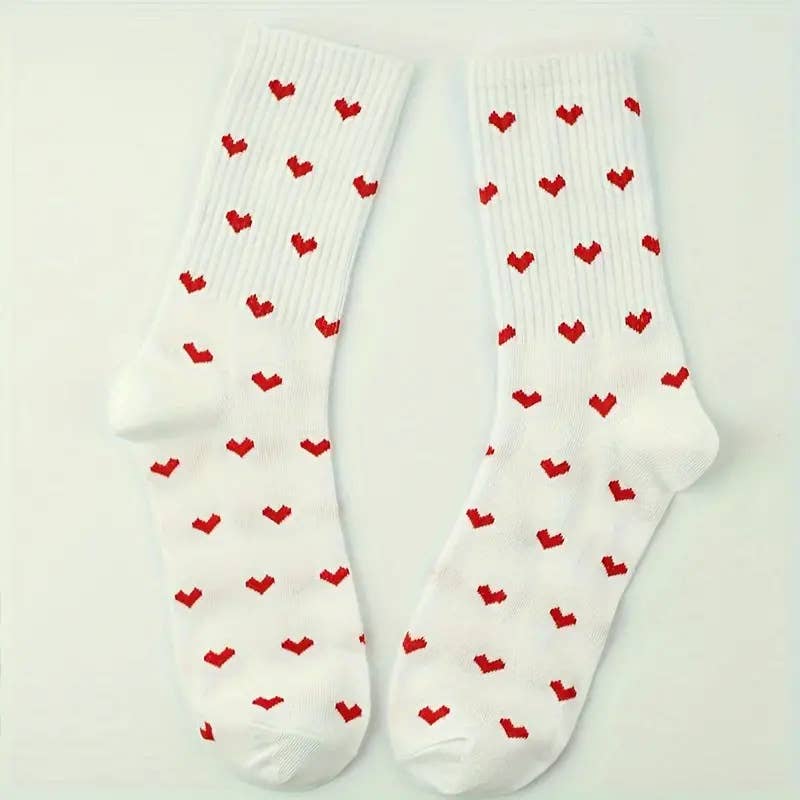 Love Pattern White Preppy Socks: White