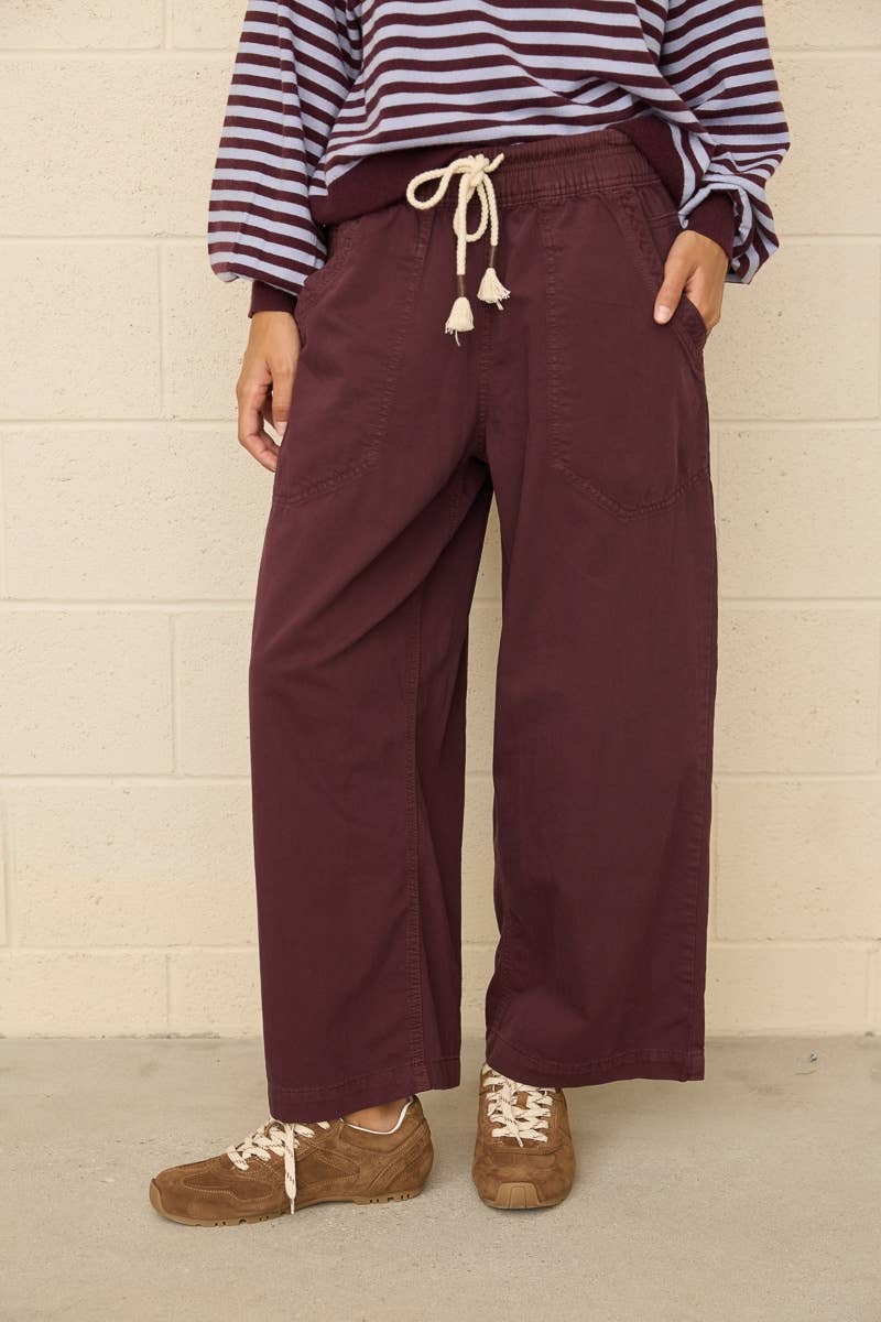 Drawstring Wide Leg Pants: PLUM
