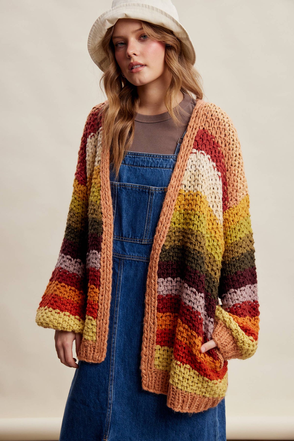 Rainbow Hand-Crochet Open Cardigan: Autumn