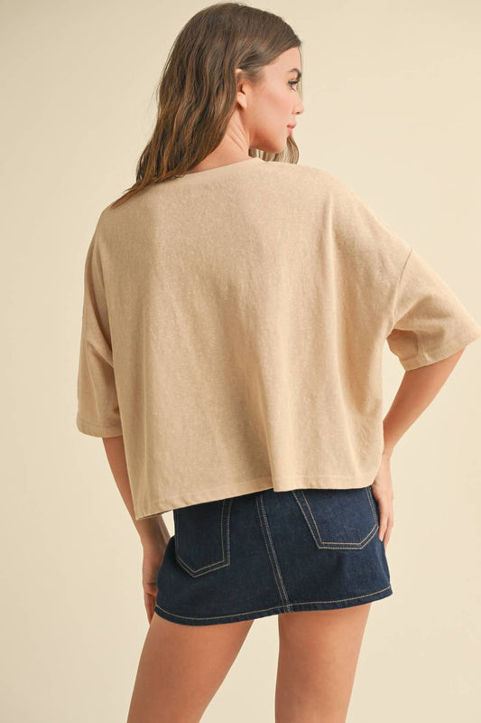 COTTON LINEN SHORT SLEEVE TOP: SAND